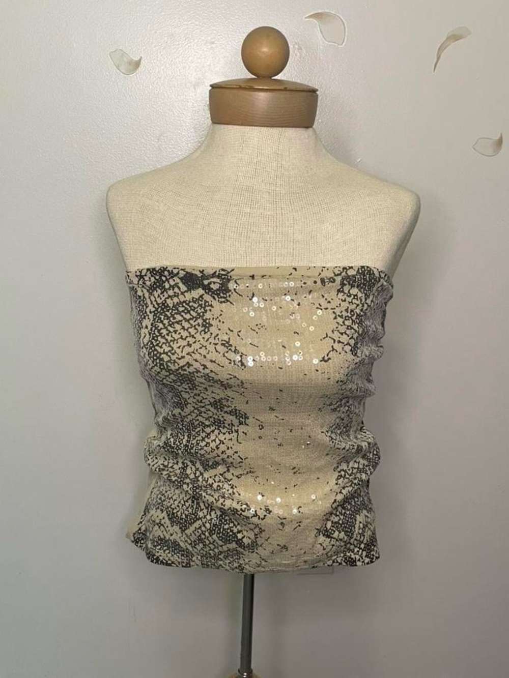 Poof! Beige Sequin Snake-Print Strapless Tube Top